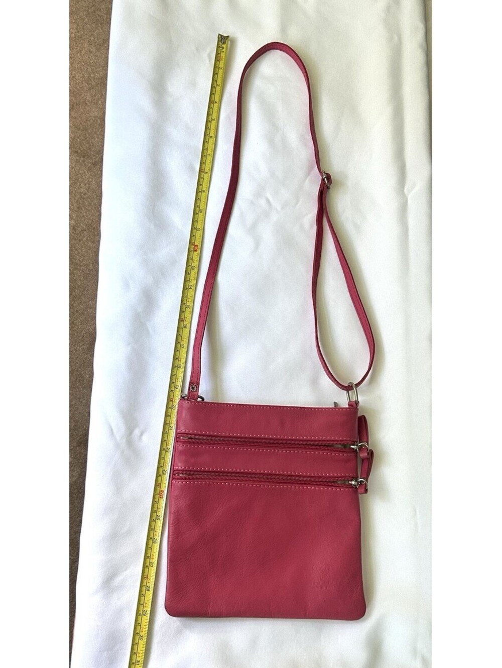 Pre Owned Vera Pelle Italian Leather Hot Pink Crossbody Bag Purse Made in Italy